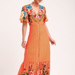 Lulu's maxi floral flutter sleeve dress- Size S